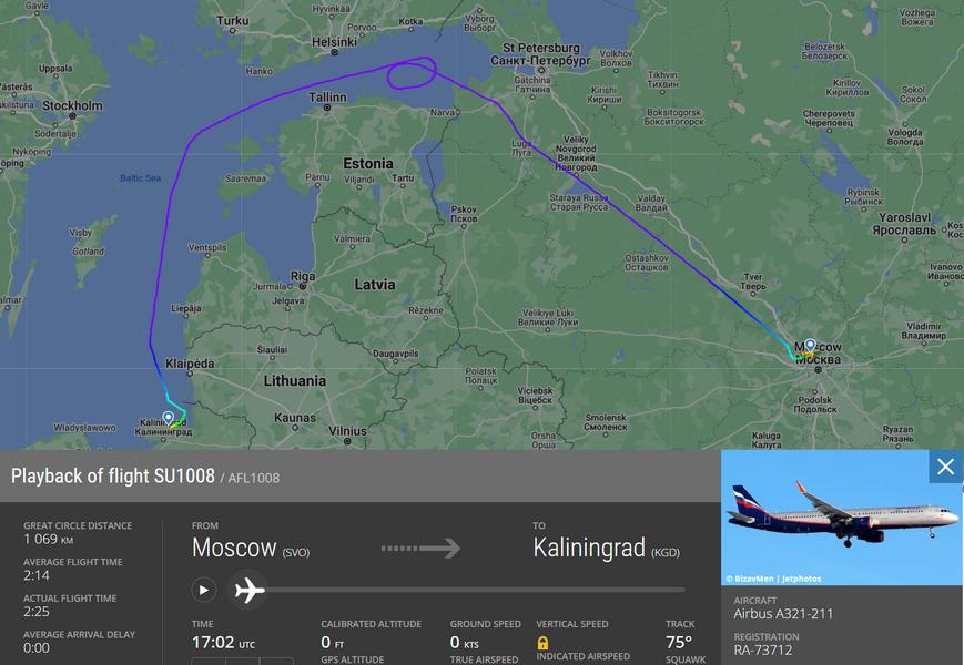 Москва калининград самолет как летит карта