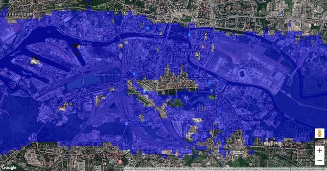 Оптимистичный сценарий потопа в Калининграде составленный активистами сайта Flood Map на основе данных NASA.jpg