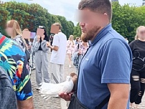 У входа на остров Канта в Калининграде голубей суют в лицо