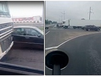 На севере Калининграда две фуры столкнулись с легковыми (видео)