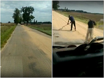 Под Знаменском зерно посеяли прямо на дороге (видео)