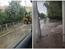 Подтопление: в Калининграде на улице Гагарина трактор пробил трубы