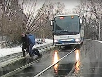 Под Калининградом лежащий на дороге помешал проезду автобуса №148   