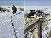 В Калининградский залив под лёд провалился автомобиль Skoda (фото)