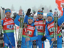 Мужская  сборная России по биатлону впервые за три года выиграла эстафету