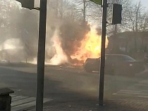 В центре Черняховска после ДТП сгорела машина (видео)