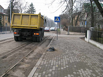 Трамвайные рельсы на проспекте Победы в Калининграде помешали коммунальщикам