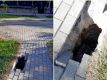 После ремонта в Светлогорске на тротуаре появился провал